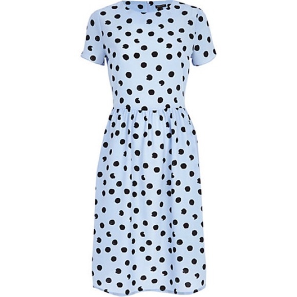 River Island Dresses & Skirts - River Island Blue and Black Polka Dot Knee Length Dress Size 4